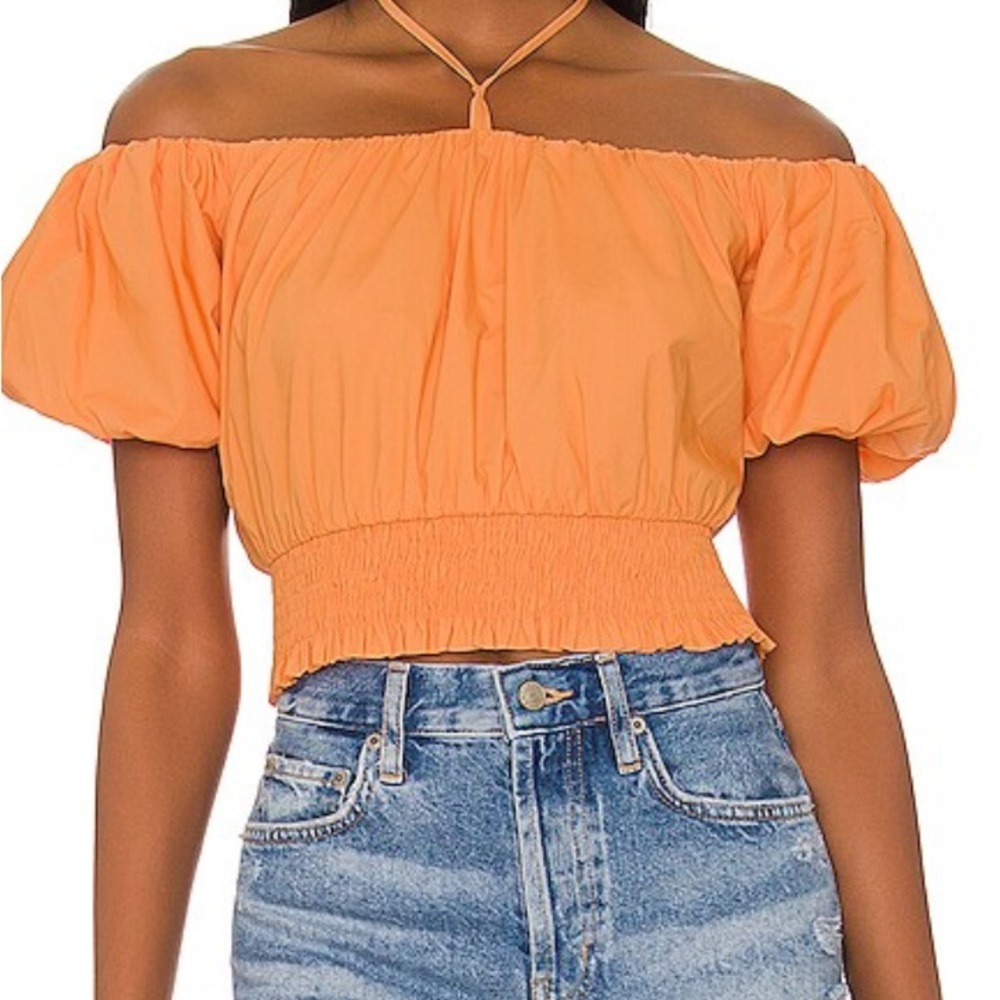 ASTR‎ the Label | Melon Aldrin Top Boned Corset Style Top Blouson Sleeves Ruffle